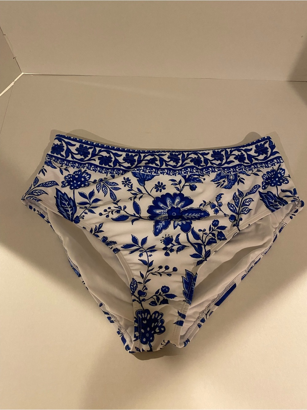 Women's High-Waist Blue Floral Bikini Bottom